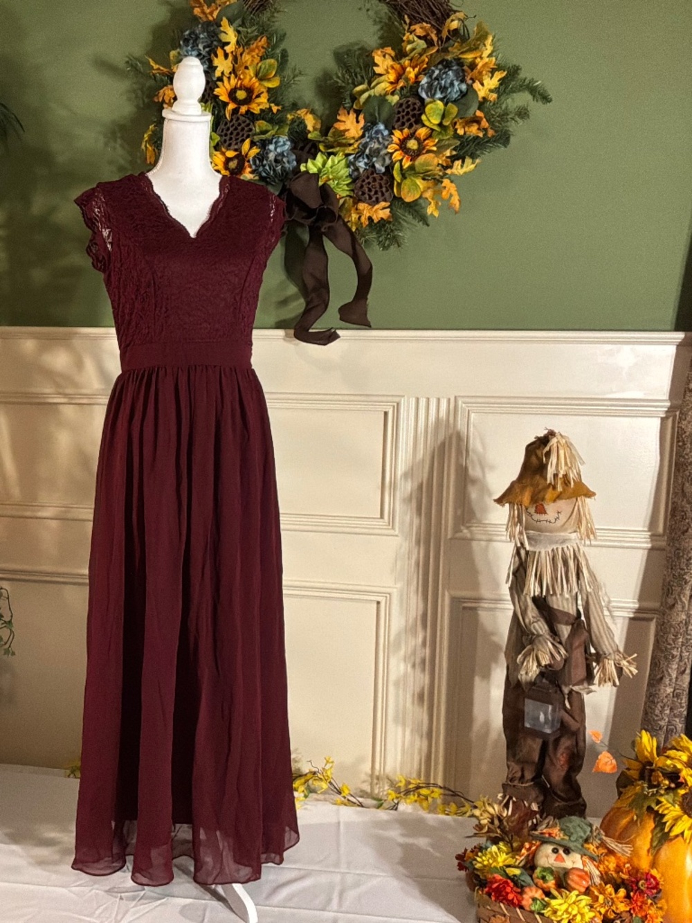 Casual burgundy with lace dress